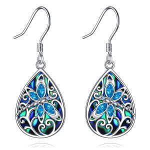 Sterling Silver Dragonfly Tree of Life Earrings -0