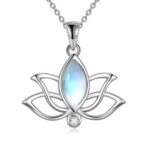 Sterling Silver Lotus Flower Necklace -0