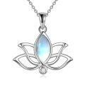 wholesale 925 Sterling Silver Rainbow Moonstone Lotus Flower Pendant Necklace for Women-0-0