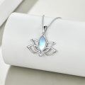 wholesale 925 Sterling Silver Rainbow Moonstone Lotus Flower Pendant Necklace for Women-0-2