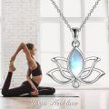 wholesale 925 Sterling Silver Rainbow Moonstone Lotus Flower Pendant Necklace for Women-0-4