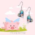 wholesale 925 Sterling Silver Heart-Shaped Abalone Shell with Pink Gold Plated Pig Charm Earrings for Women Gifts-0-5