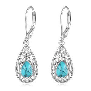 Sterling Silver Turquoise Teardrop Earrings -0