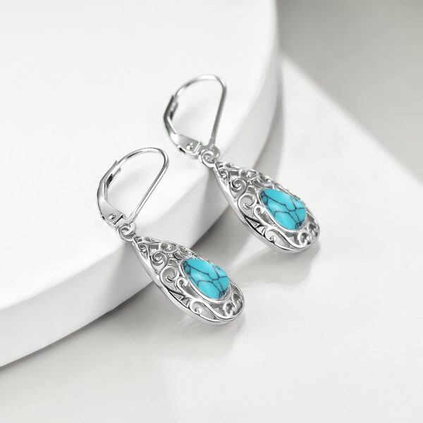 Sterling Silver Turquoise Teardrop Earrings -2