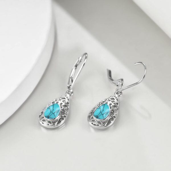 Sterling Silver Turquoise Teardrop Earrings -3