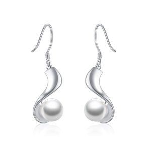 Sterling Silver Pearl Dangle Drop Earrings -0