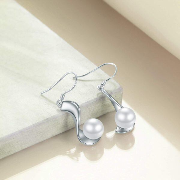 Sterling Silver Pearl Dangle Drop Earrings -1