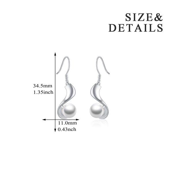 Sterling Silver Pearl Dangle Drop Earrings -3