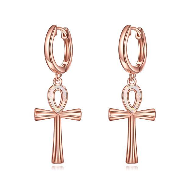 Sterling Silver Coptic Ankh Cross Earrings -0