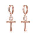 wholesale Rose Gold Plated 925 Sterling Silver Egyptian Ankh Cross Dangle Hoop Earrings for Women-0-0
