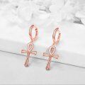 wholesale Rose Gold Plated 925 Sterling Silver Egyptian Ankh Cross Dangle Hoop Earrings for Women-0-2