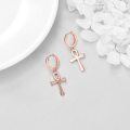 wholesale Rose Gold Plated 925 Sterling Silver Egyptian Ankh Cross Dangle Hoop Earrings for Women-0-3