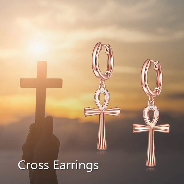 Sterling Silver Coptic Ankh Cross Earrings -5