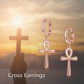 wholesale Rose Gold Plated 925 Sterling Silver Egyptian Ankh Cross Dangle Hoop Earrings for Women-0-5