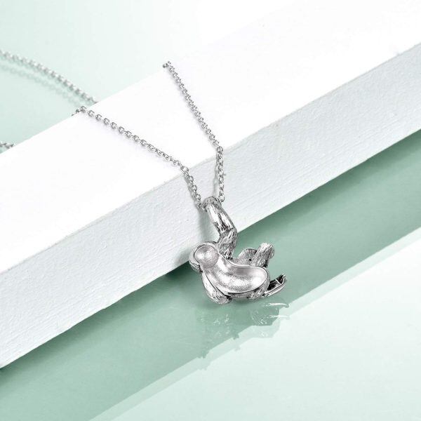 Sterling Silver Heart Crystal Sloth Necklace -2