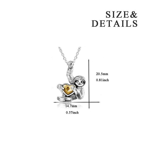 Sterling Silver Heart Crystal Sloth Necklace -3