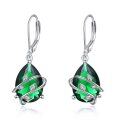 wholesale 925 Sterling Silver Green Crystal Teardrop Leaf Drop Dangle Earrings for Women-0-0