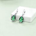 wholesale 925 Sterling Silver Green Crystal Teardrop Leaf Drop Dangle Earrings for Women-0-1