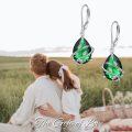 wholesale 925 Sterling Silver Green Crystal Teardrop Leaf Drop Dangle Earrings for Women-0-4