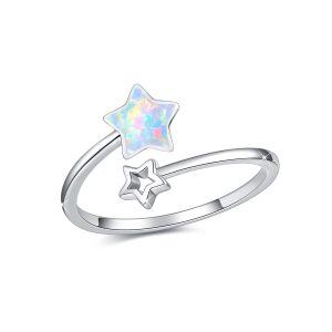 Sterling Silver Double Star Opal Open ring-0