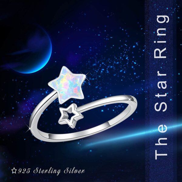 Sterling Silver Double Star Opal Open ring-2