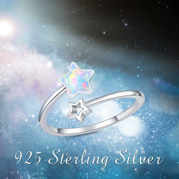 Sterling Silver Double Star Opal Open ring-4