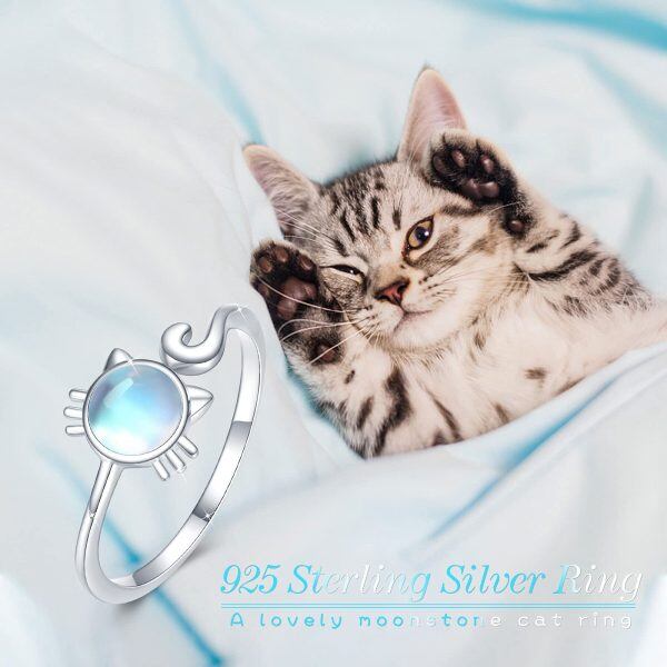 925 Sterling Silver Moonstone Cat Ring-1