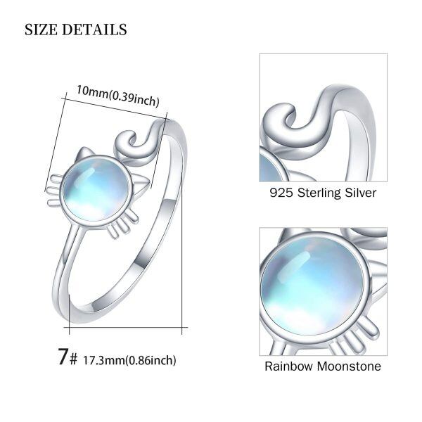 925 Sterling Silver Moonstone Cat Ring-4