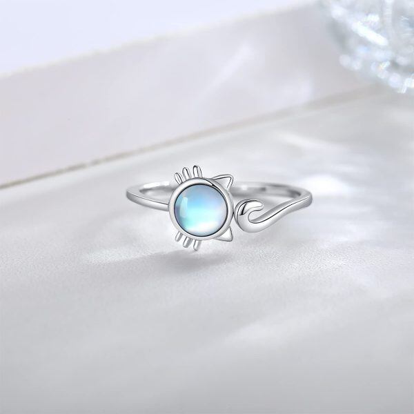 925 Sterling Silver Moonstone Cat Ring-5