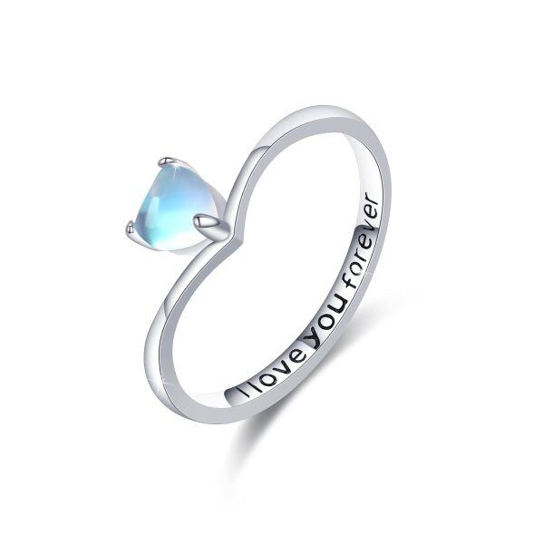 Sterling Silver Heart Moonstone Ring-0