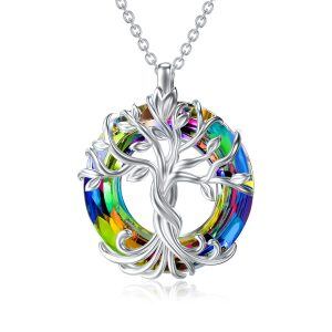 Sterling Silver Tree of Life Crystal Pendant Necklace-0