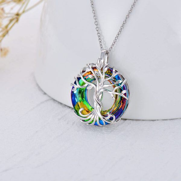 Sterling Silver Tree of Life Crystal Pendant Necklace-1