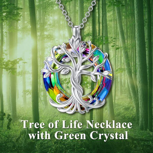 Sterling Silver Tree of Life Crystal Pendant Necklace-4