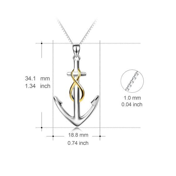 Sterling Silver Two tone Ship Anchor Pendant Necklace-2