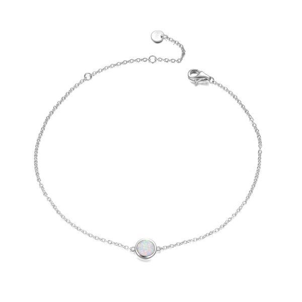 Sterling Silver Round Opal Ankle Bracelet-0