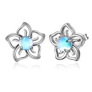 Sterling Silver Flower Moonstone Stud Earrings-0