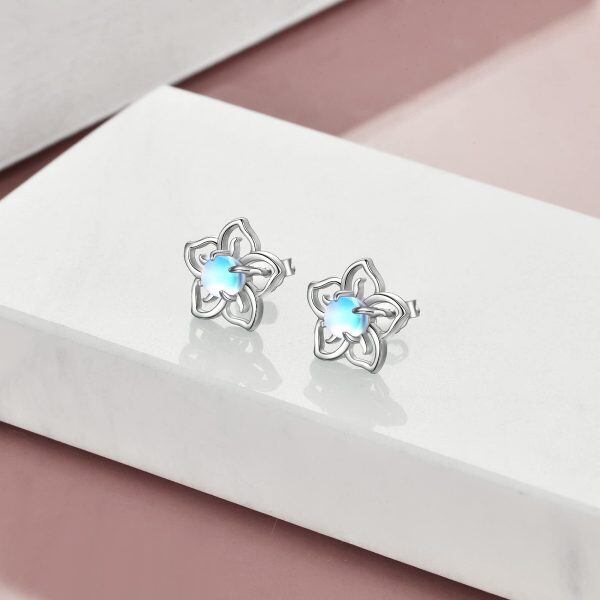 Sterling Silver Flower Moonstone Stud Earrings-1