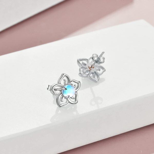 Sterling Silver Flower Moonstone Stud Earrings-2