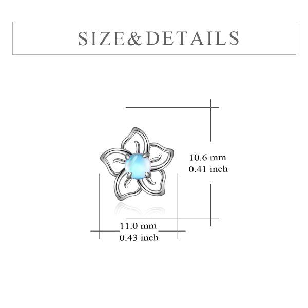 Sterling Silver Flower Moonstone Stud Earrings-3