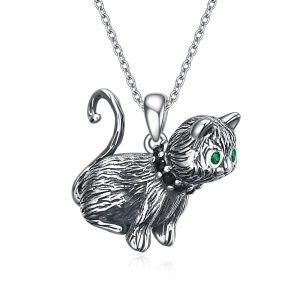 Sterling Silver Cat Pendant Necklace -0