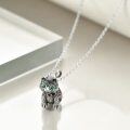 wholesale 925 Sterling Silver Cat Pendant Necklace with Green Eyes and Black Stones for Women-0-3