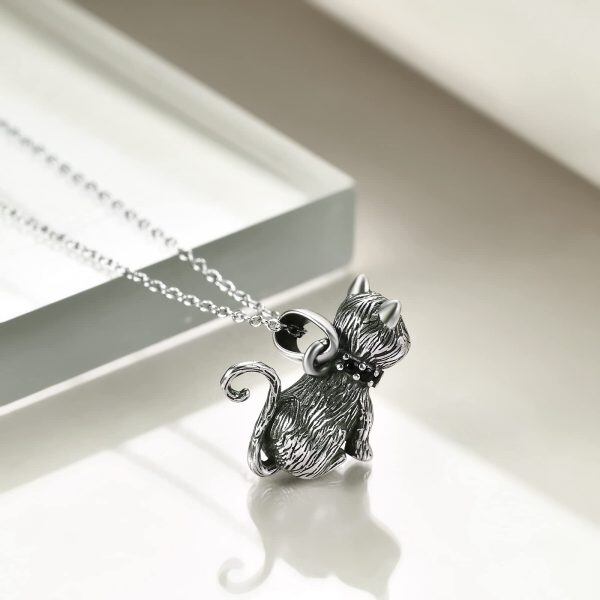 Sterling Silver Cat Pendant Necklace -4