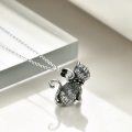 wholesale 925 Sterling Silver Cat Pendant Necklace with Green Eyes and Black Stones for Women-0-4