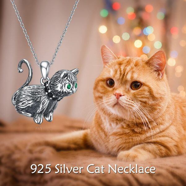 Sterling Silver Cat Pendant Necklace -5