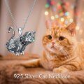 wholesale 925 Sterling Silver Cat Pendant Necklace with Green Eyes and Black Stones for Women-0-5