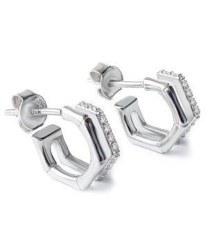 Sterling Silver Trendy Double Square Hoop Earrings-0