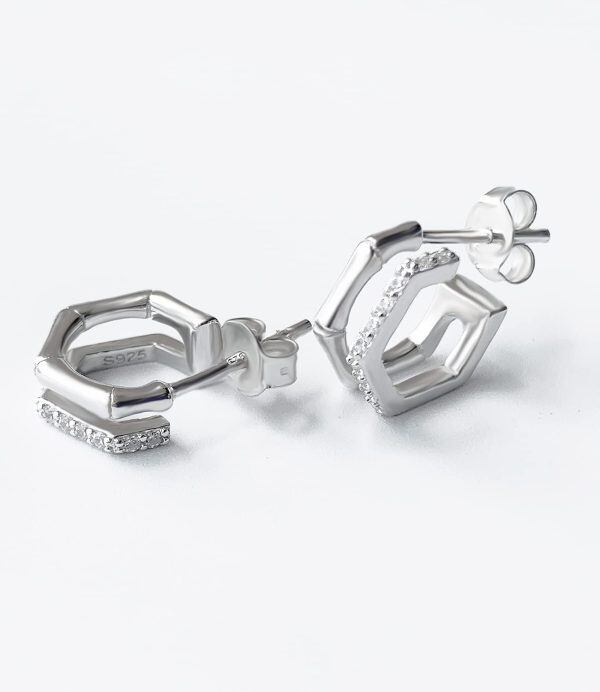 Sterling Silver Trendy Double Square Hoop Earrings-5