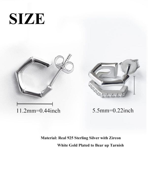 Sterling Silver Trendy Double Square Hoop Earrings-6