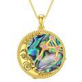 wholesale 925 Sterling Silver Plated Gold- Abalone Shell Double-Sided Sun & Moon Zodiaco Sign Pendant Necklaces for Women-0-2