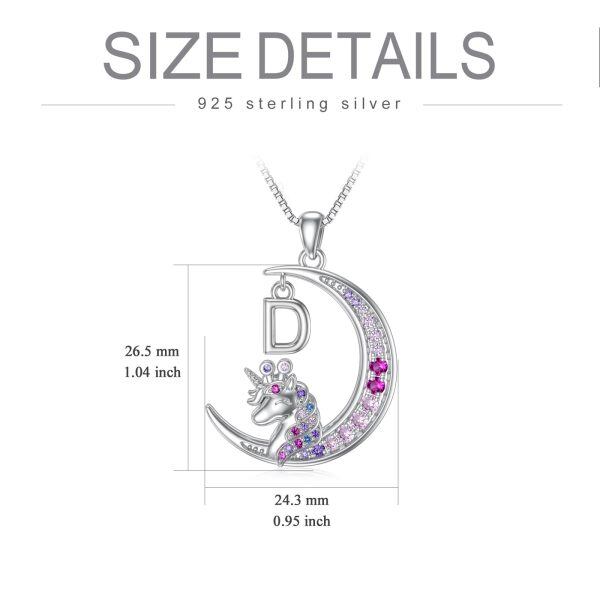 Sterling Silver Pink Unicorn with A Initial Letter Necklace -2